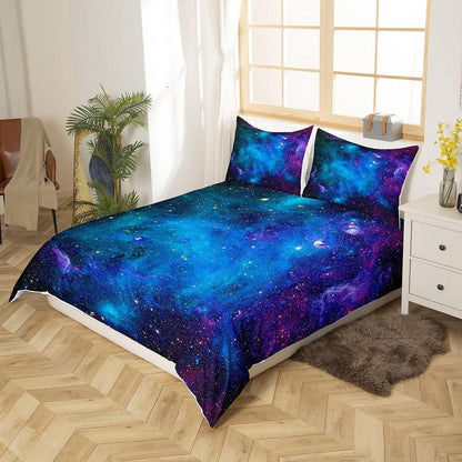 Galaxie Bettwäsche Set Sternenhimmel Blau Lila 220x240 cm