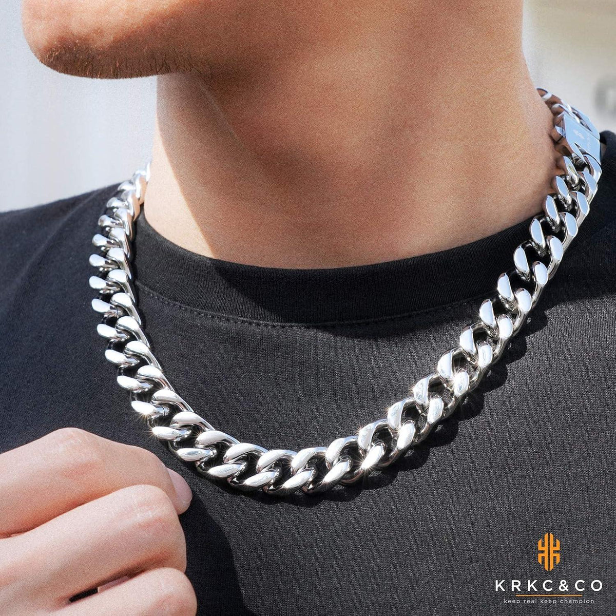 Halskette Herren 14mm Gold Cuban Link Edelstahl Panzerkette