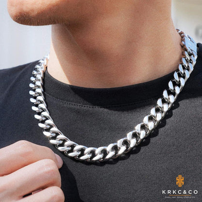 Halskette Herren 14mm Gold Cuban Link Edelstahl Panzerkette