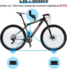 Fahrrad Wandhalterung 3-in-1 mit Stützwinkel und Schutzpads