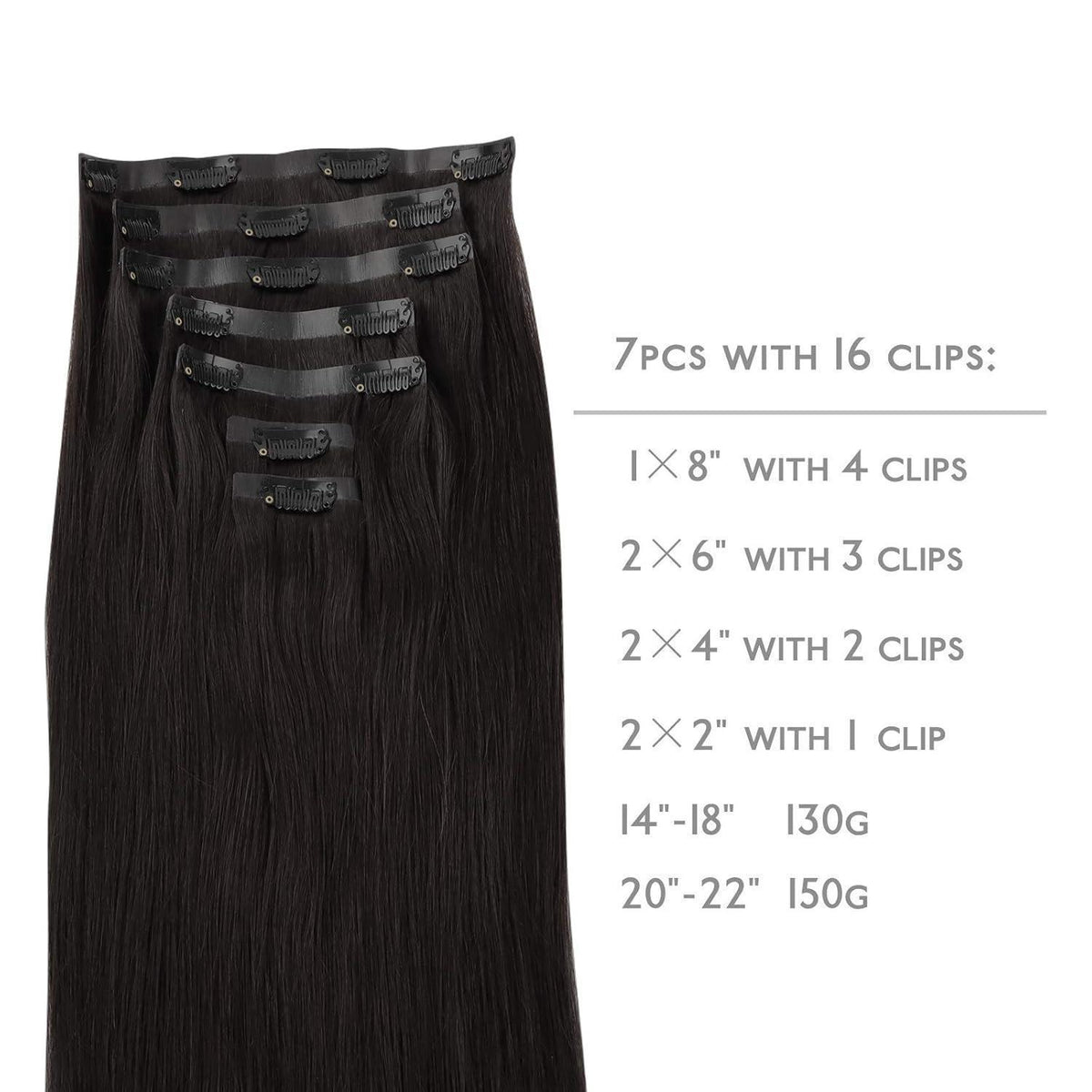 Echthaar Clip-In Extensions Schwarz 35cm - 130g