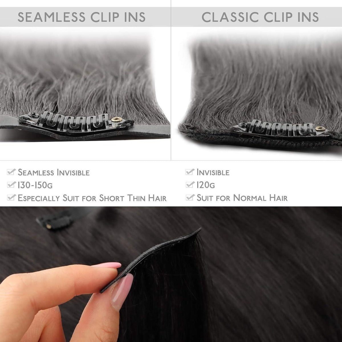 Echthaar Clip-In Extensions Schwarz 35cm - 130g