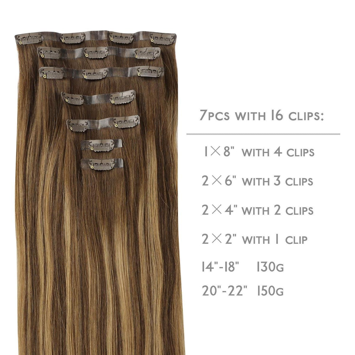 Echthaar Clip-In Extensions Balayage Schoko-Karamell 45cm