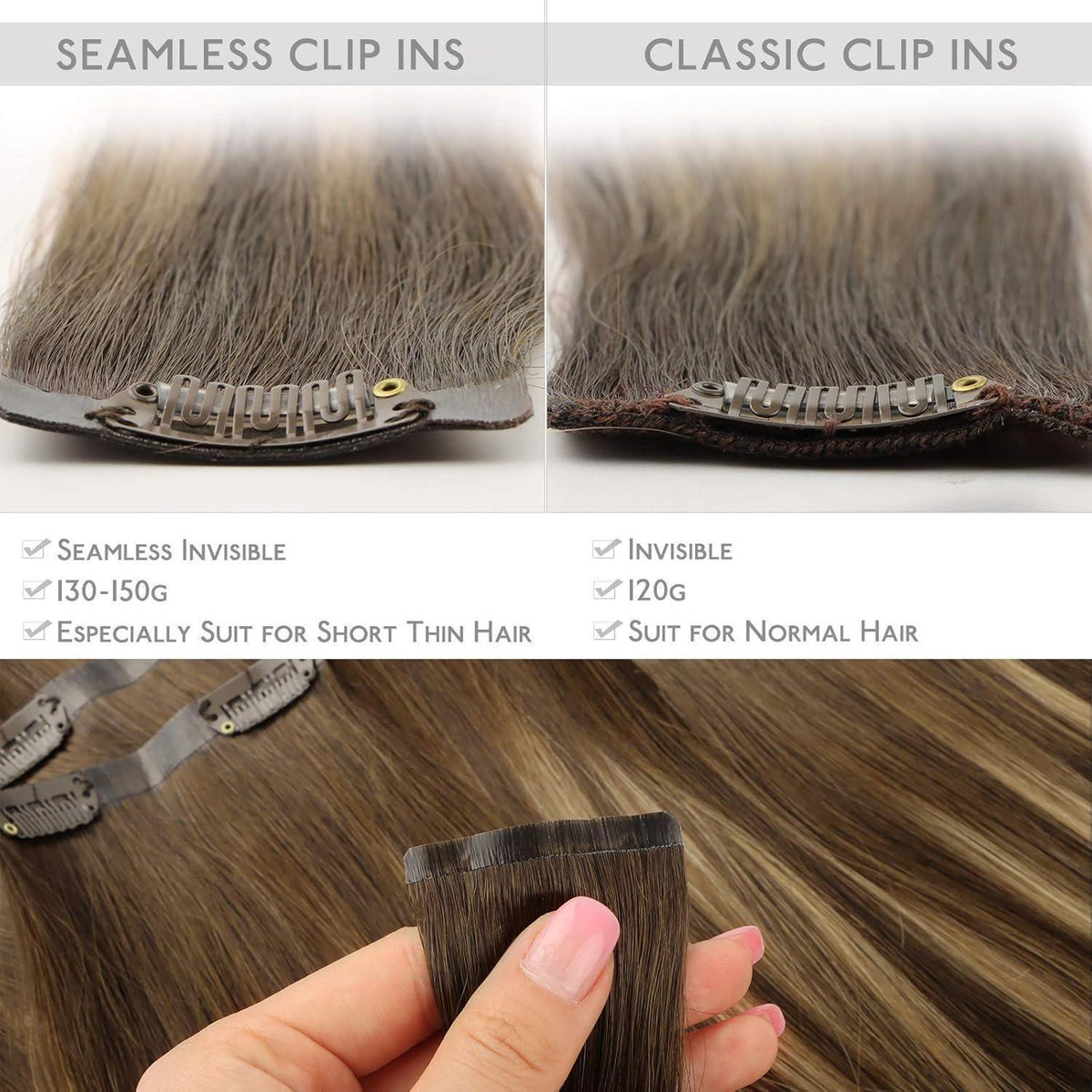 Echthaar Clip-In Extensions Balayage Schoko-Karamell 45cm