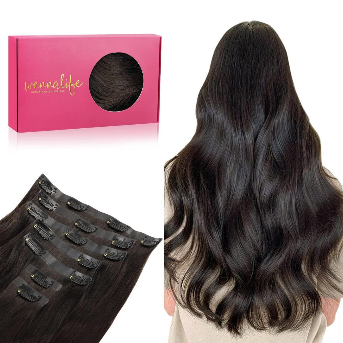 Echthaar Clip-In Extensions Dunkelbraun 40cm - Remy