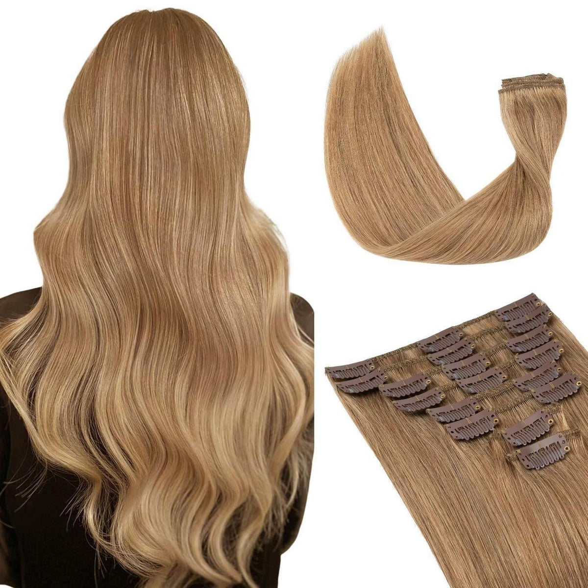 Clip-In Haarverlängerung Dunkelblond, Echthaar 45cm