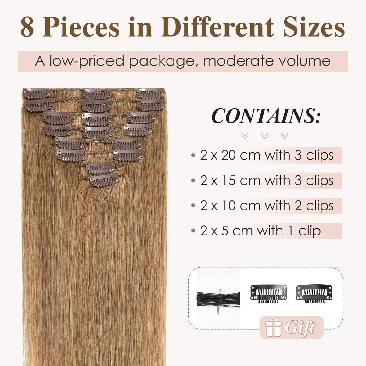 Clip-In Haarverlängerung Dunkelblond, Echthaar 45cm