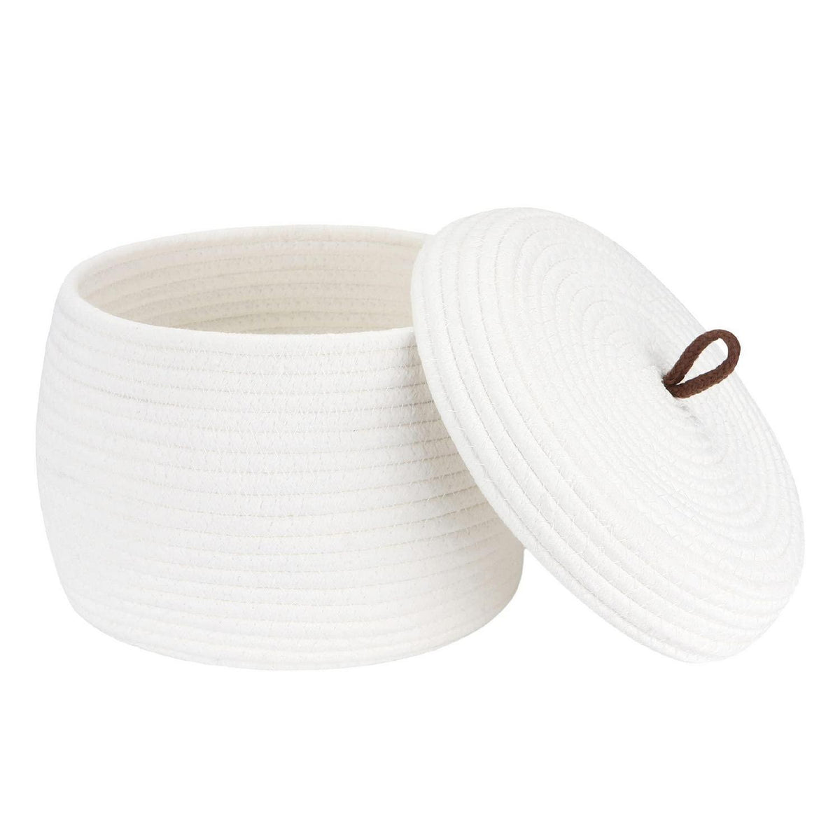 Runder Baumwollseil Korb mit Deckel - Weiß, Klein
