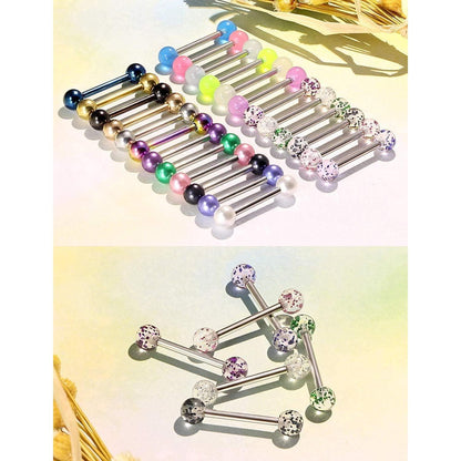 Zungenpiercing Set 24 Stück 14G Chirurgenstahl mit Kugeln 12-18mm