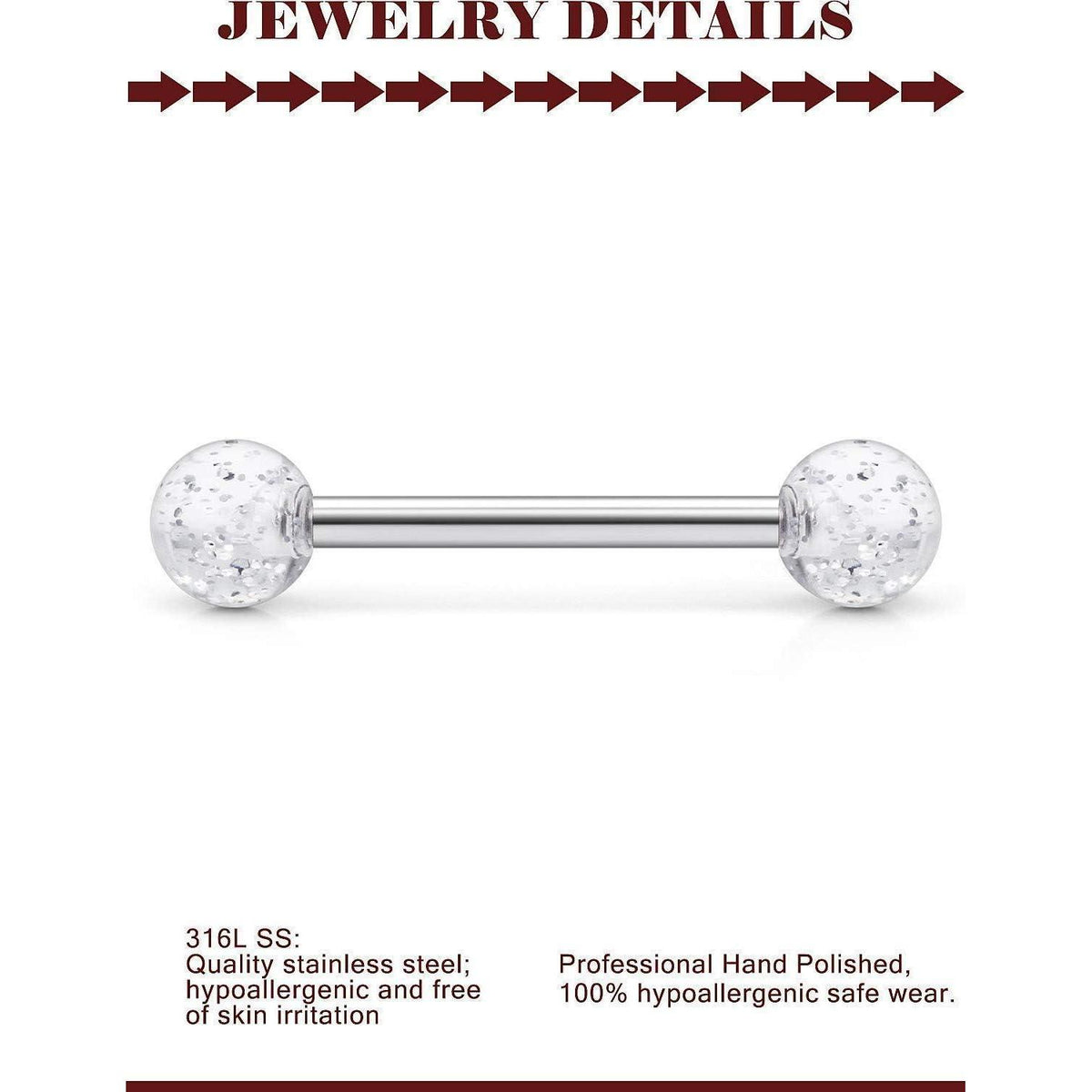 Zungenpiercing Set 24 Stück 14G Chirurgenstahl mit Kugeln