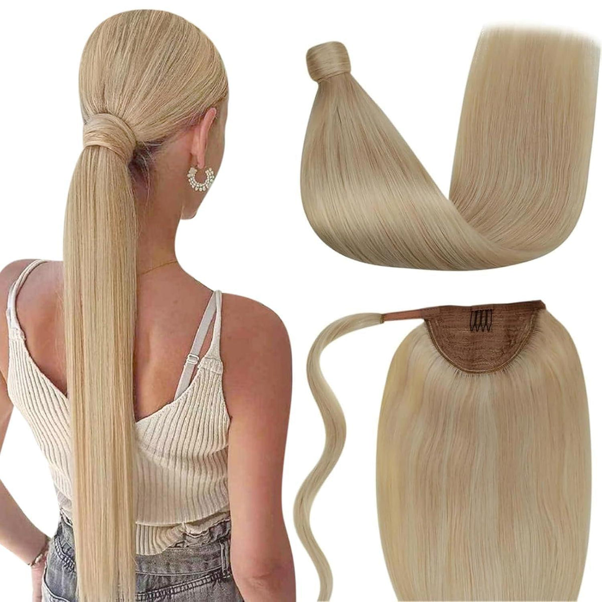 Echthaar Zopfverlängerung Blond Highlight 50cm