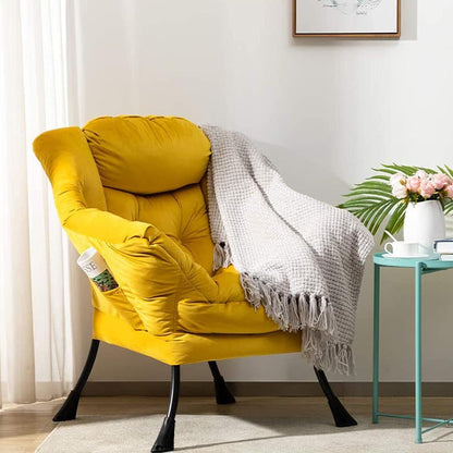 Gelber Samt Ohrensessel – Bequemer Relaxsessel für Wohnzimmer