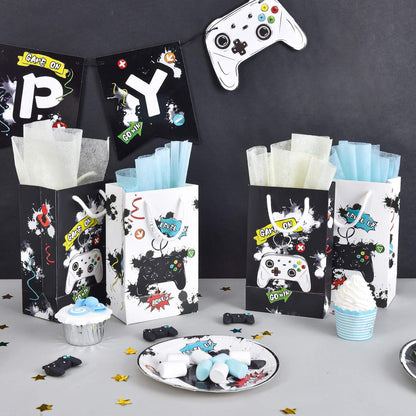WERNNSAI Aquarell Videospiel Partytüten 16 Stück Schwarz Weiß 20x12,4x7,6cm