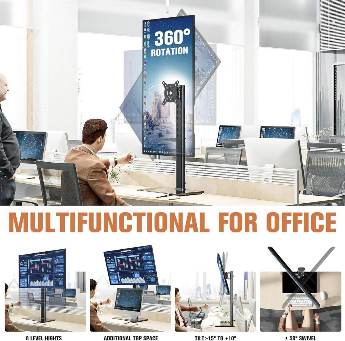 Schwenkbarer Monitorständer für 27-43 Zoll Monitore, höhenverstellbar, schwarz