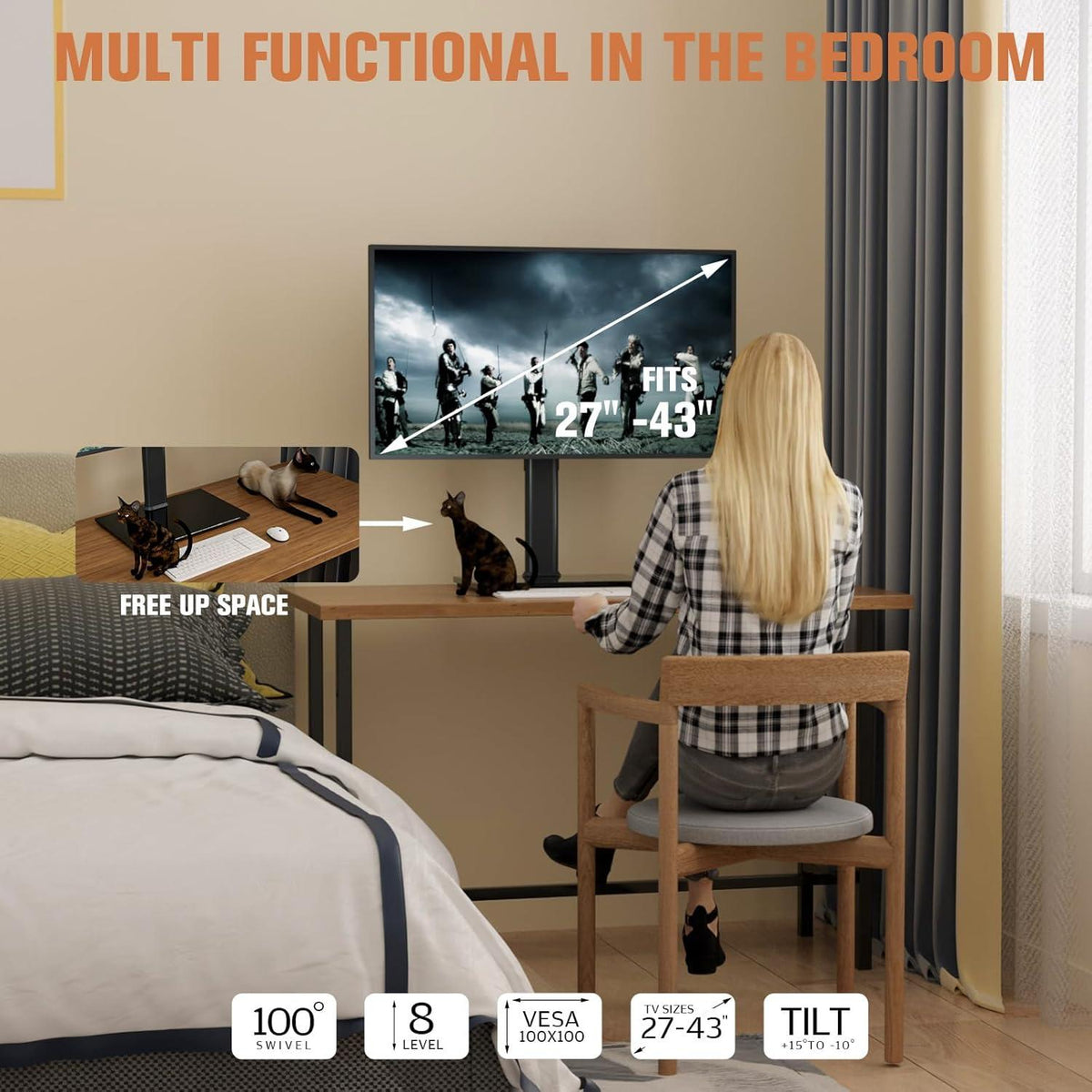 Monitorständer 27-43 Zoll schwenkbar neigbar höhenverstellbar in Schwarz