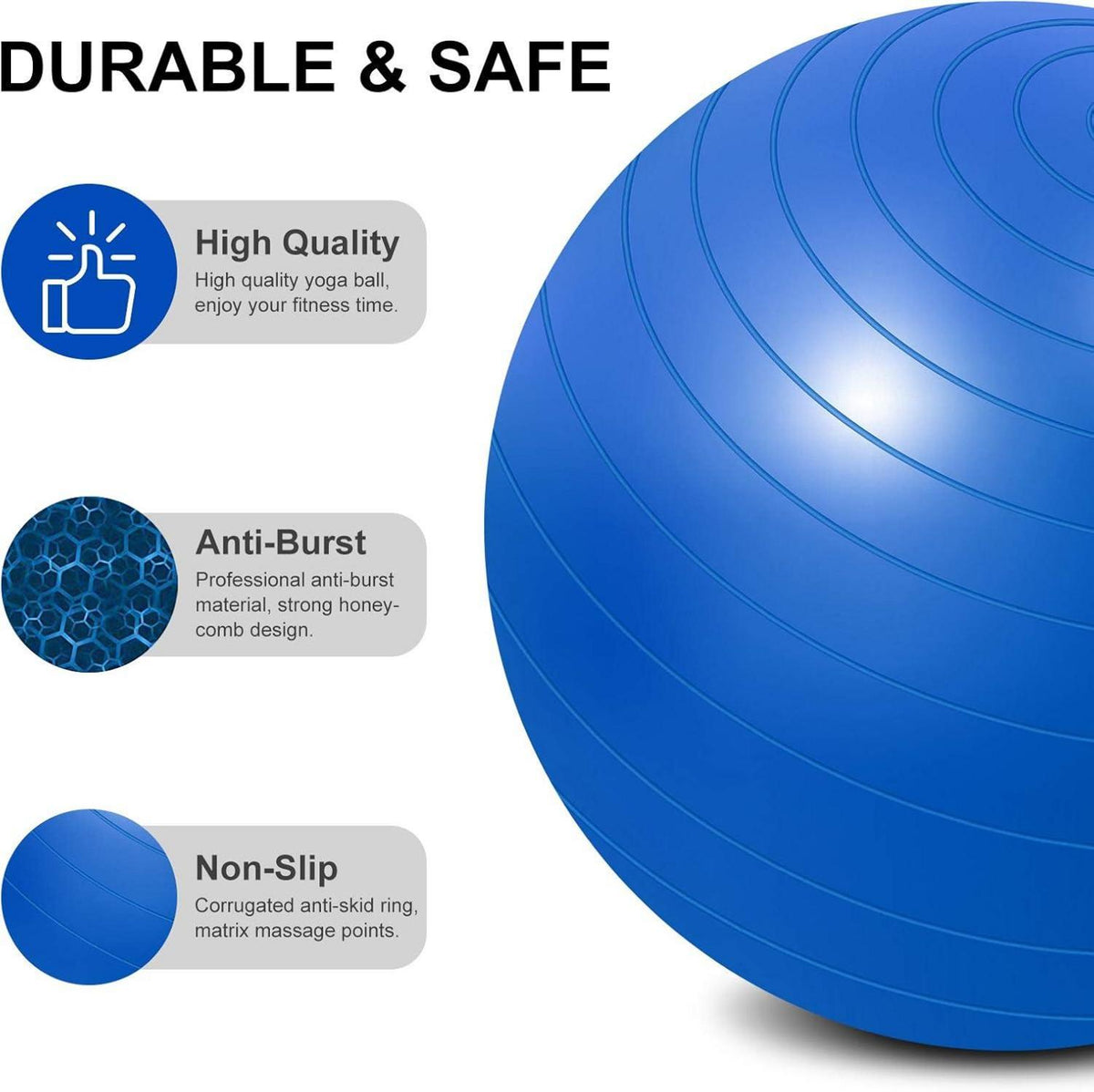 Gymnastikball mit Anti-Burst-Design und Fußpumpe 65cm Blau