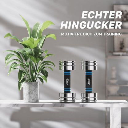 Einstellbare Stahl Kurzhanteln 2x10kg Blau mit Schaumstoff-Griff