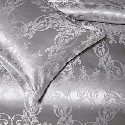 Satin Bettwäsche Set 135x200 Grau Blumen Jacquard Luxus