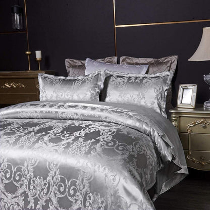 Silberne Bettwäsche 135x200 cm, 2-teilig, Grau, Satin & Jacquard
