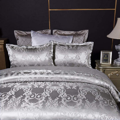 Silberne Bettwäsche 135x200 cm, 2-teilig, Grau, Satin & Jacquard