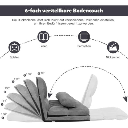 2-Sitzer Bodensofa mit Schlaffunktion & 6-stufiger Verstellung (Grau)
