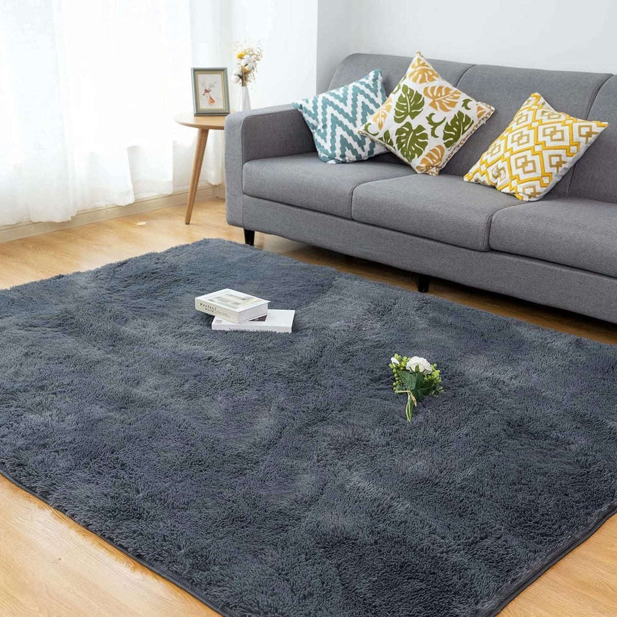 Flauschiger Wohnzimmer Teppich Grau 150x240cm – Hochflor Shaggy Teppich