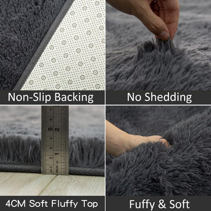 Flauschiger Wohnzimmer Teppich Grau 150x240cm – Hochflor Shaggy Teppich