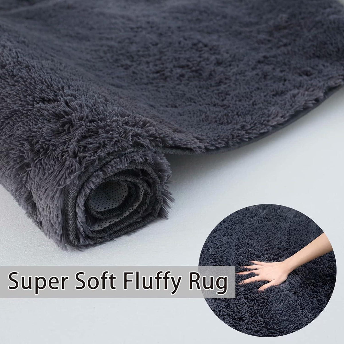 Flauschiger Wohnzimmer Teppich Grau 150x240cm – Hochflor Shaggy Teppich