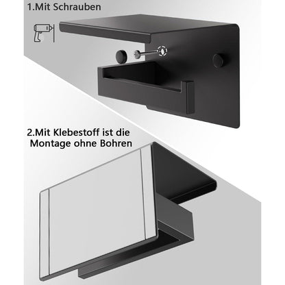 Toilettenpapierhalter mit Ablage, Edelstahl, Schwarz