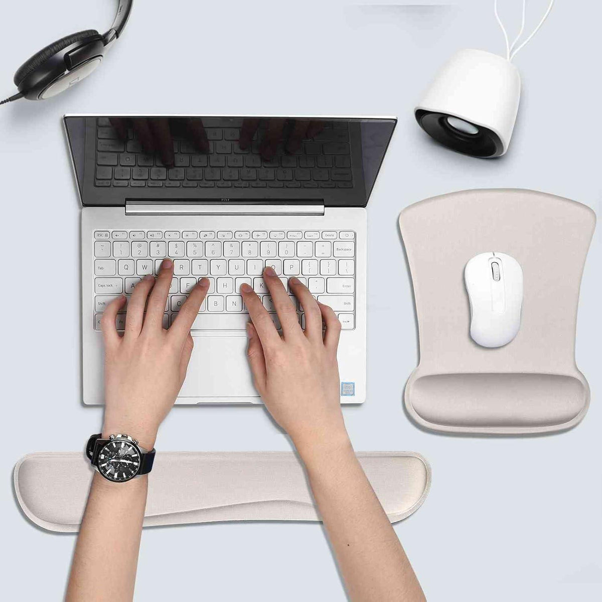 Ergonomisches Mauspad & Tastatur-Handgelenkstütze Set Grau