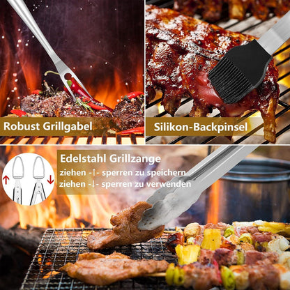 Grillbesteck Set 6-teilig Edelstahl BBQ Zubehör Männer