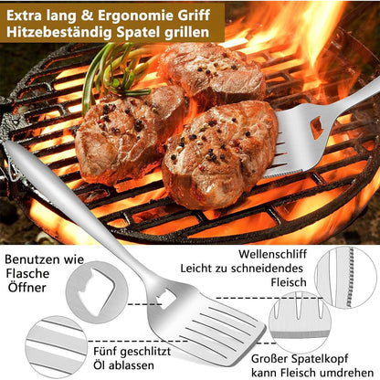 Grillbesteck Set 6-teilig Edelstahl BBQ Zubehör Männer