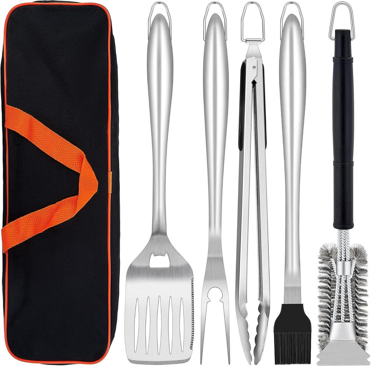 Grillbesteck Set 6-teilig Edelstahl BBQ Zubehör Tragetasche