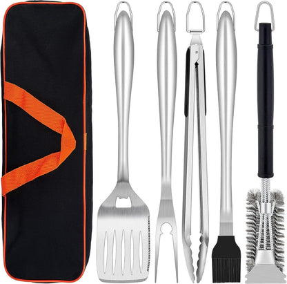 Grillbesteck Set 6-teilig Edelstahl BBQ Zubehör Tragetasche