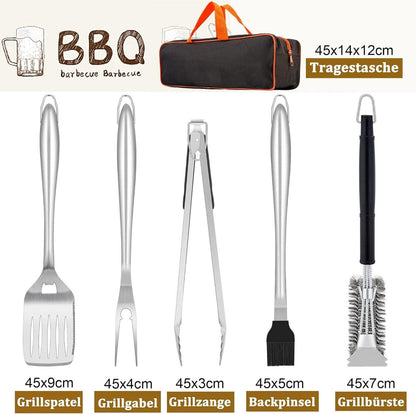 Grillbesteck Set 6-teilig Edelstahl BBQ Zubehör Männer