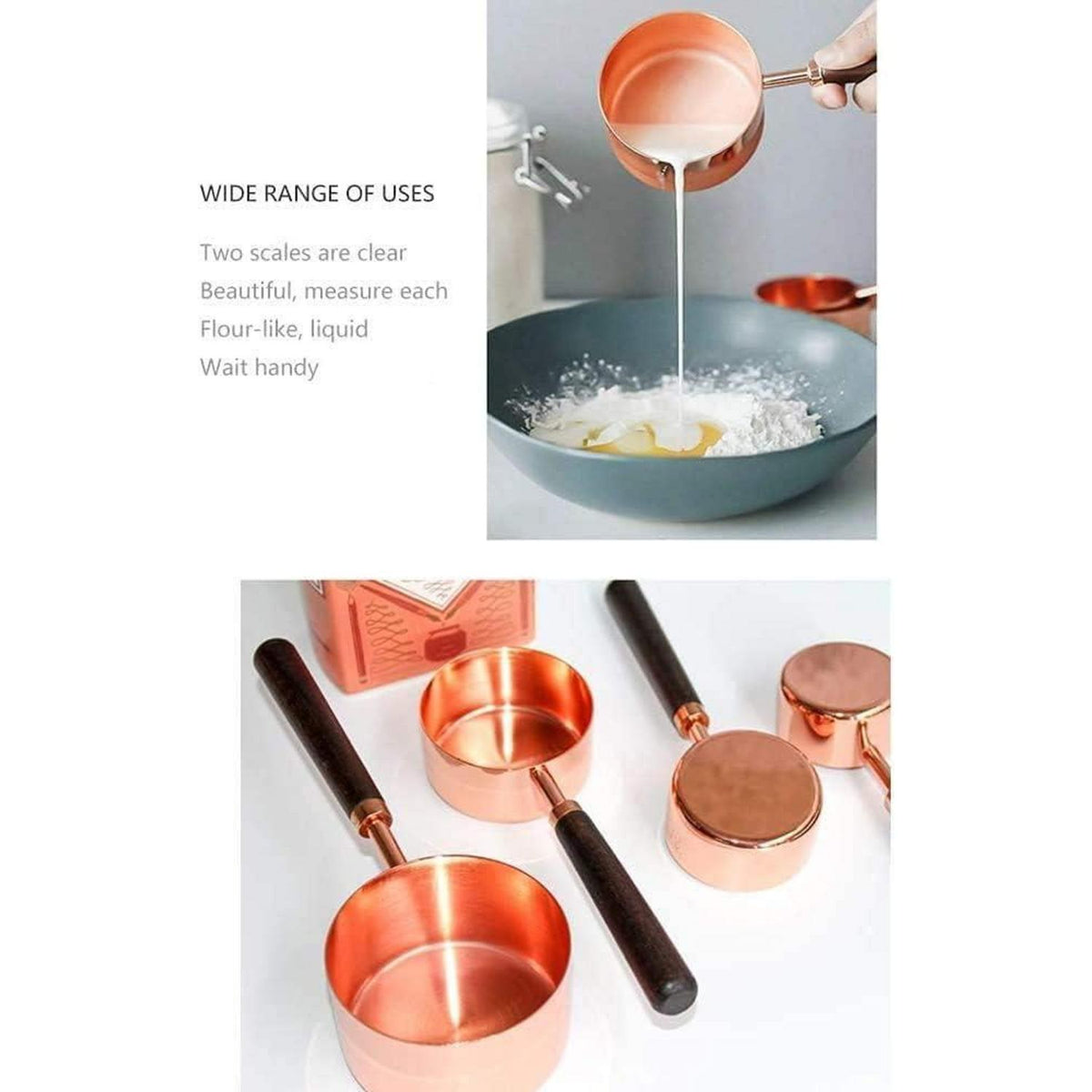 Edelstahl Messbecher-Set mit Holzgriff – 4er Set, Roségold