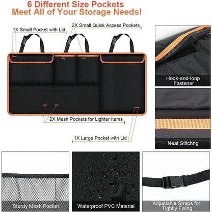Kofferraum Organizer Orange 96x44 cm mit 6 Taschen