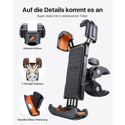 Handyhalterung Fahrrad & Motorrad, Stoßfest, Einhandbedienung, Orange
