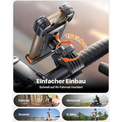 Handyhalterung Fahrrad & Motorrad, Stoßfest, Einhandbedienung, Orange