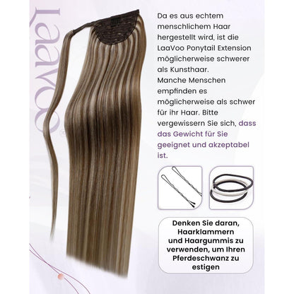 Echthaar Zopfverlängerung Braun mit Highlights 40cm