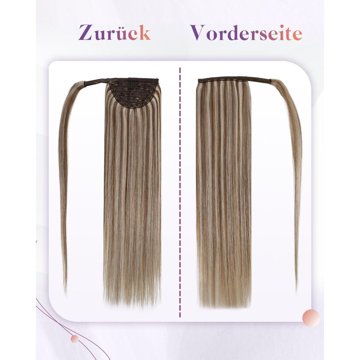 Echthaar Zopfverlängerung Braun mit Highlights 40cm