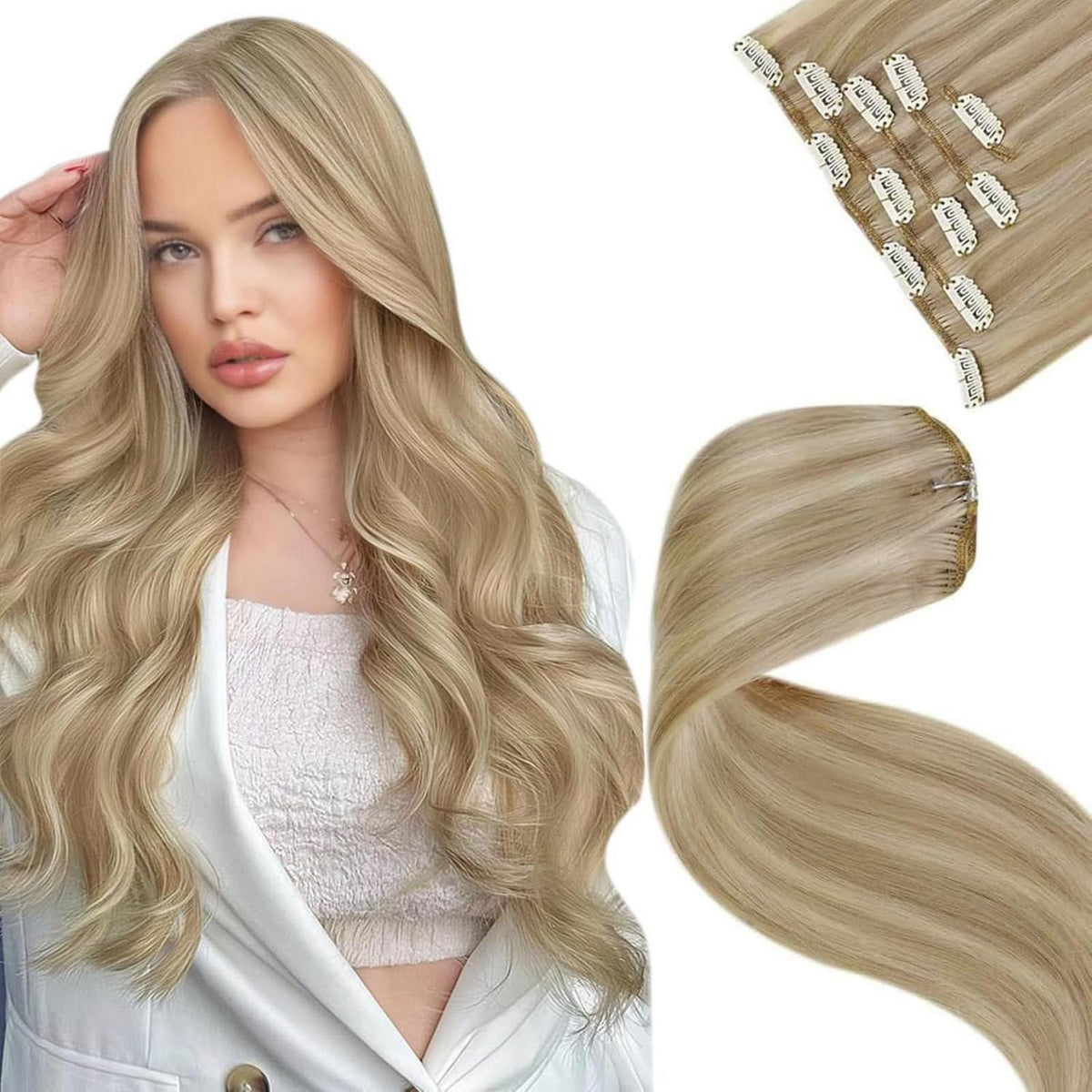 Echthaar Clip-Ins Blond Highlights 40cm - Remy Haar