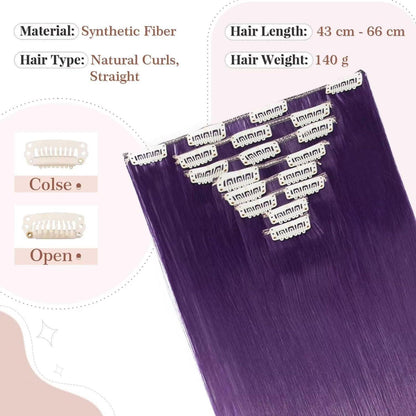Dunkellila Clip-in Haarverlängerung – 66cm, 140g, 8 Tressen