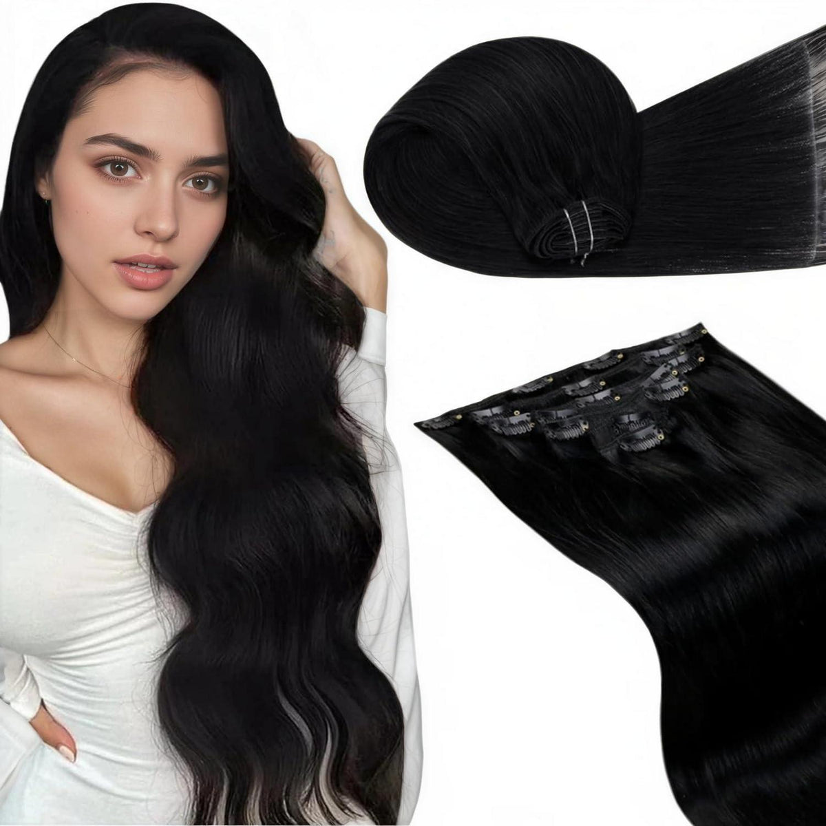 Echthaar Clip-Ins Schwarz 45cm - Haarverlängerung 7pcs
