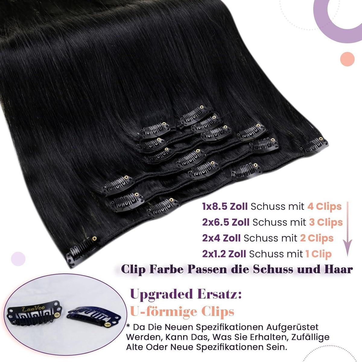 Echthaar Clip-In Extensions Schwarz 55cm - 7er Set