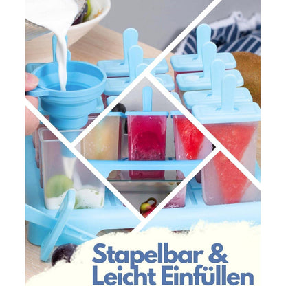 Eis am Stiel Eisformen 9er Set Blau BPA Frei mit Zubehör DIY