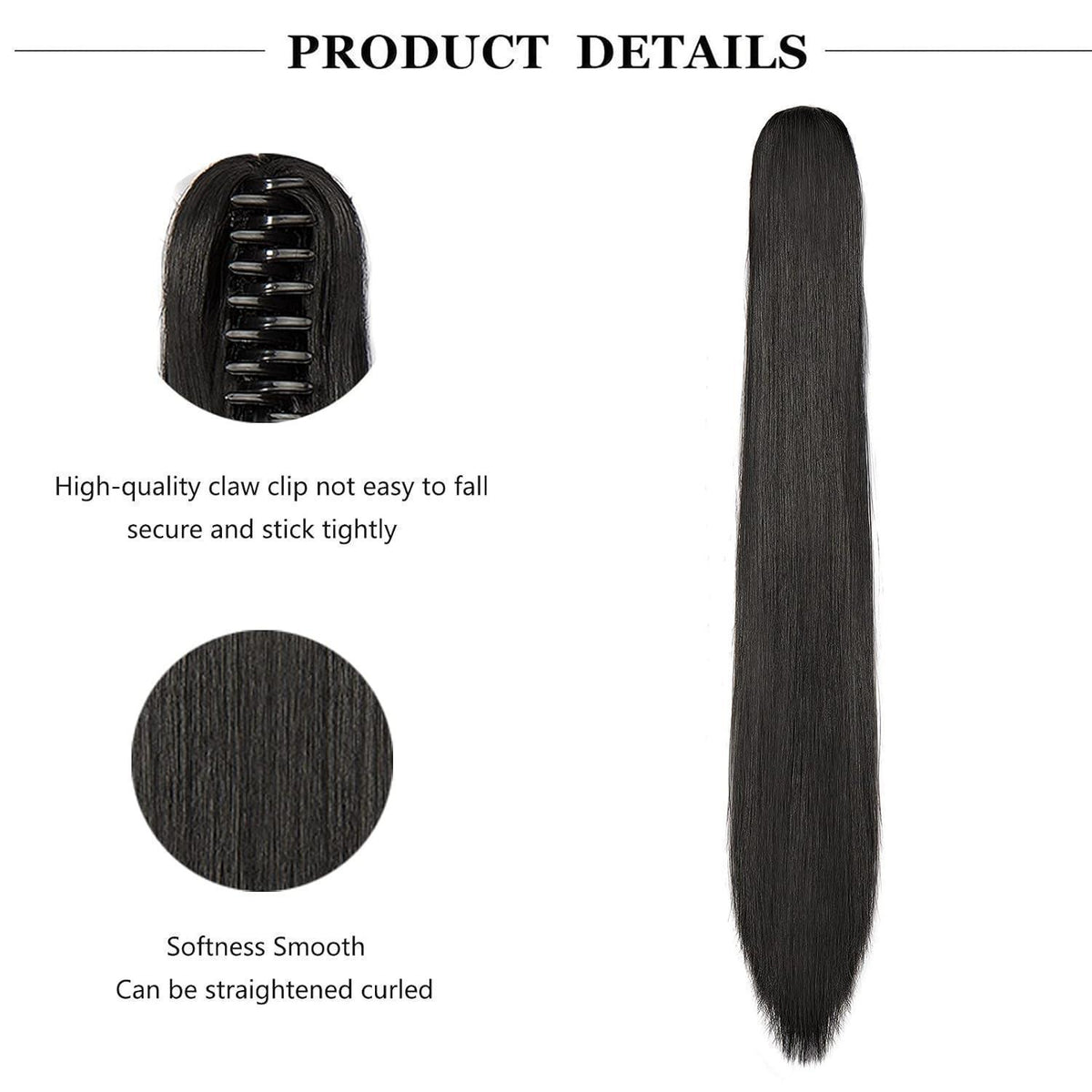 Schwarz Zopf Haarteil – 55 cm, Voluminös & Lang