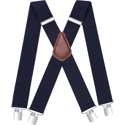 HISDERN Hosenträger Herren 5cm X-Form 4 Metall Clips Blau