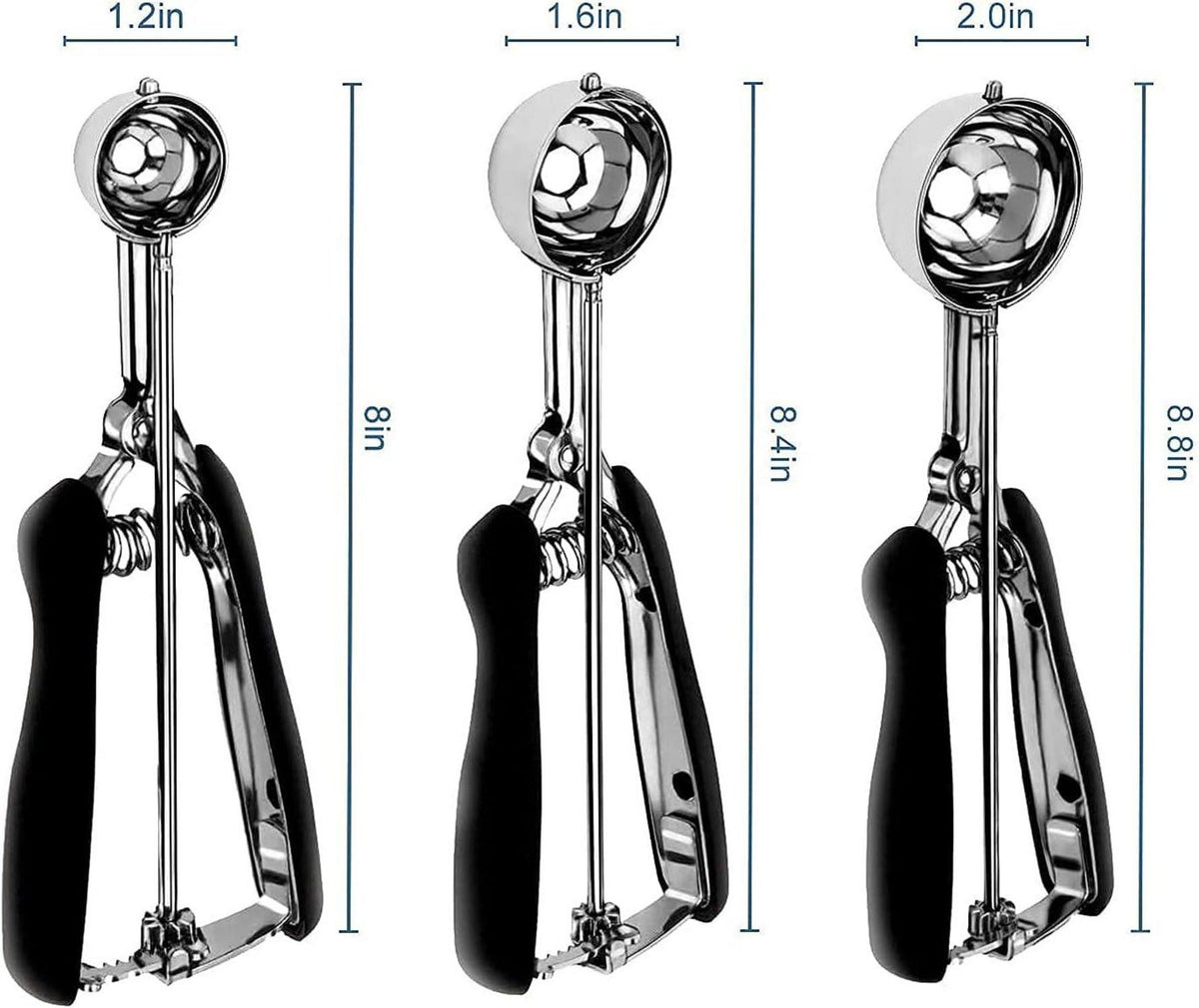 Eisportionierer Edelstahl Auslöser 3er Set eiskugelportionierer 3/4/5cm