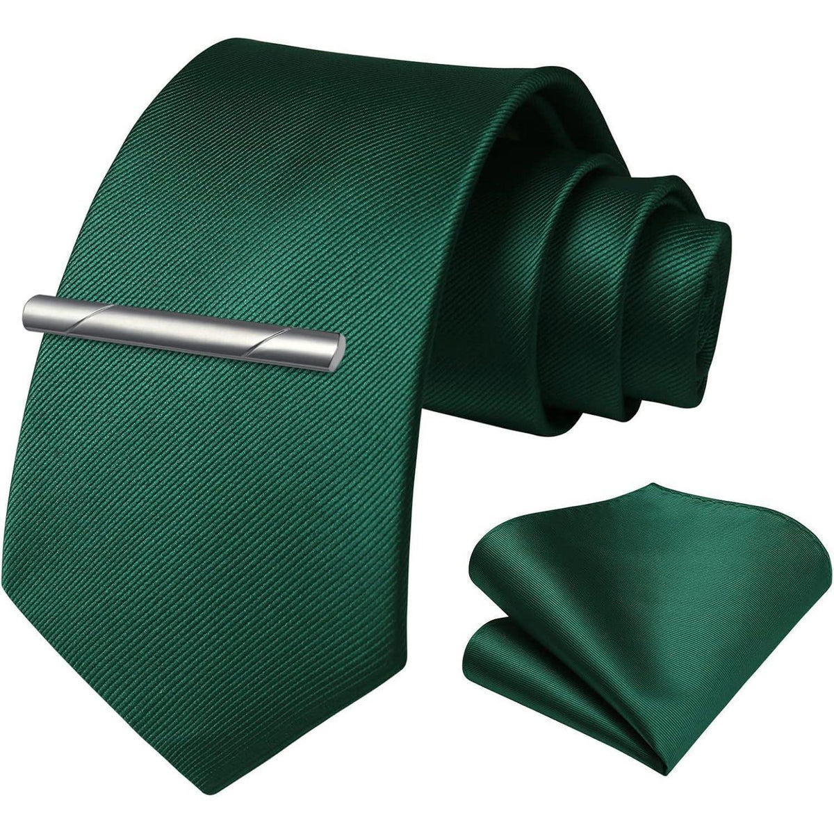 Krawatten-Set mit Einstecktuch und Krawattenklammer, Grün